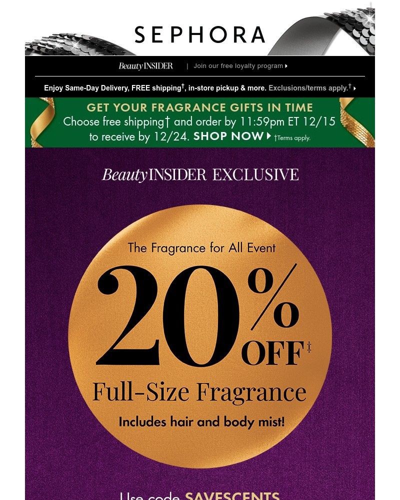 Screenshot of email sent to a Sephora Newsletter subscriber