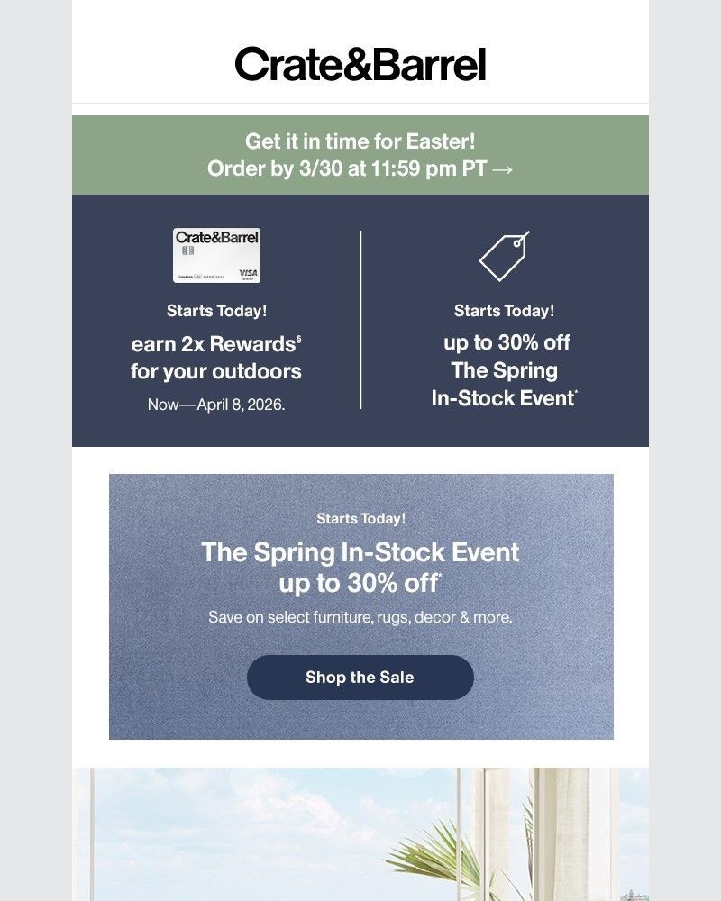 Screenshot of email sent to a Crate & Barrel Newsletter subscriber
