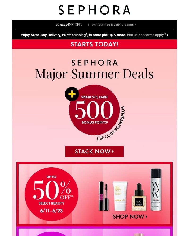 Screenshot of email sent to a Sephora Newsletter subscriber
