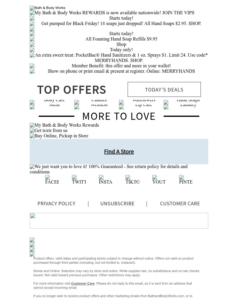 Screenshot of email sent to a Bath & Body Works Newsletter subscriber
