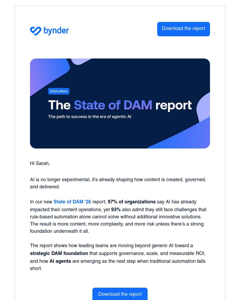 Screenshot of email sent to a Bynder Trial user