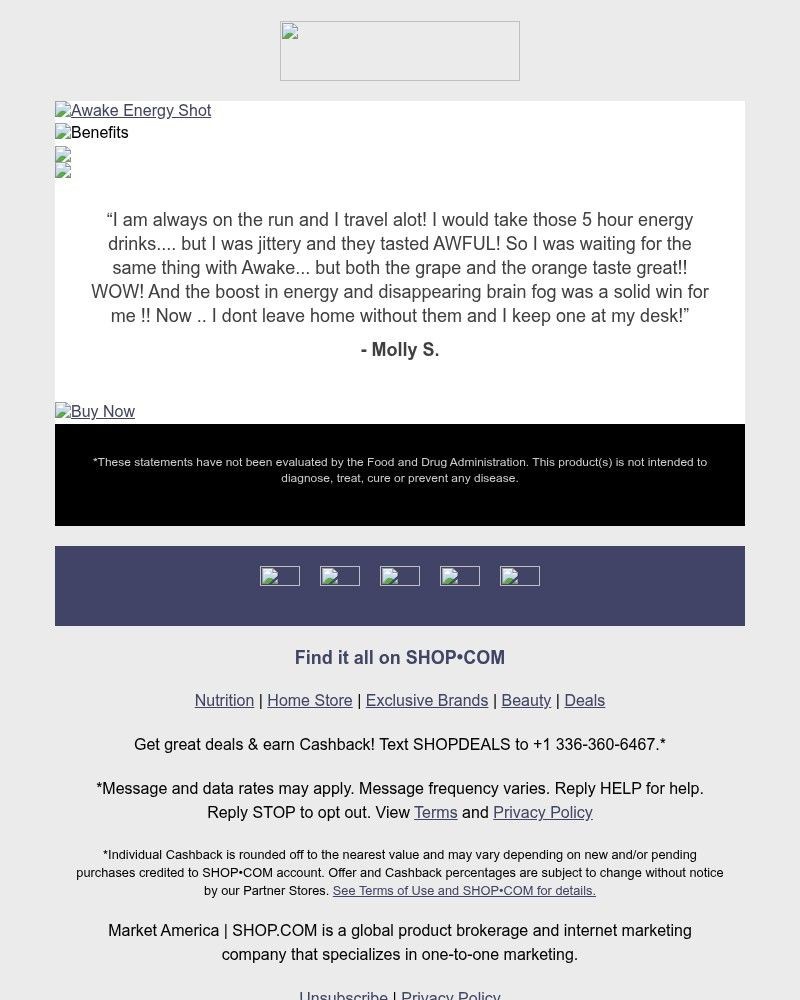 Screenshot of email sent to a Shop.com Newsletter subscriber