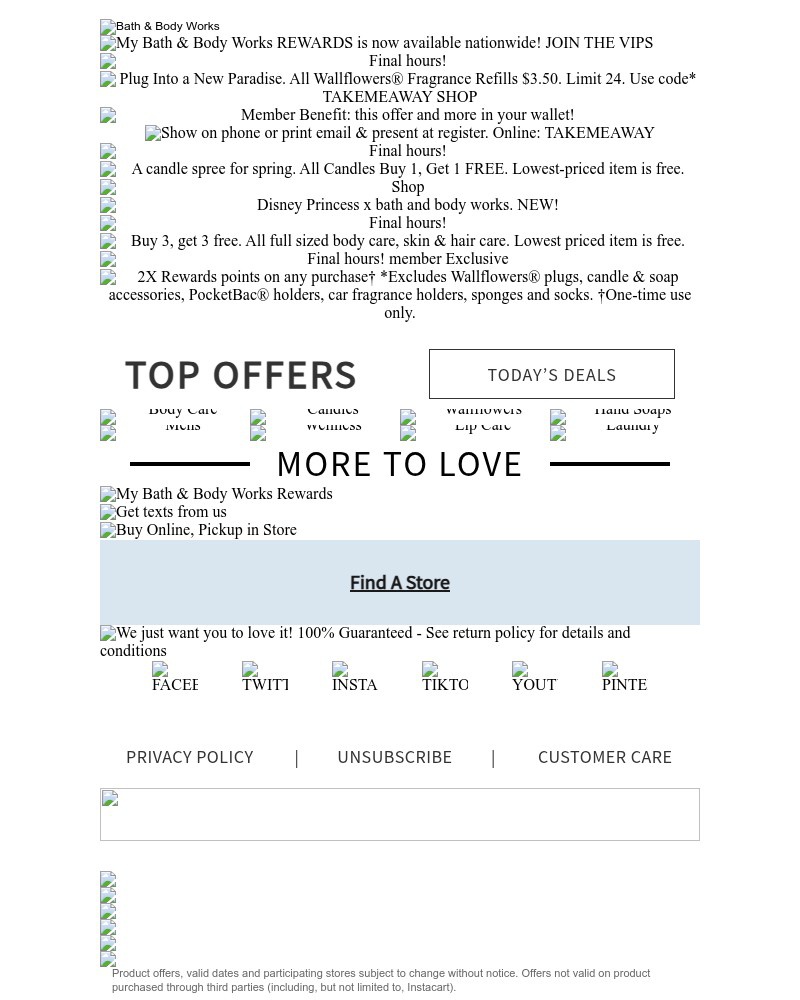 Screenshot of email sent to a Bath & Body Works Newsletter subscriber
