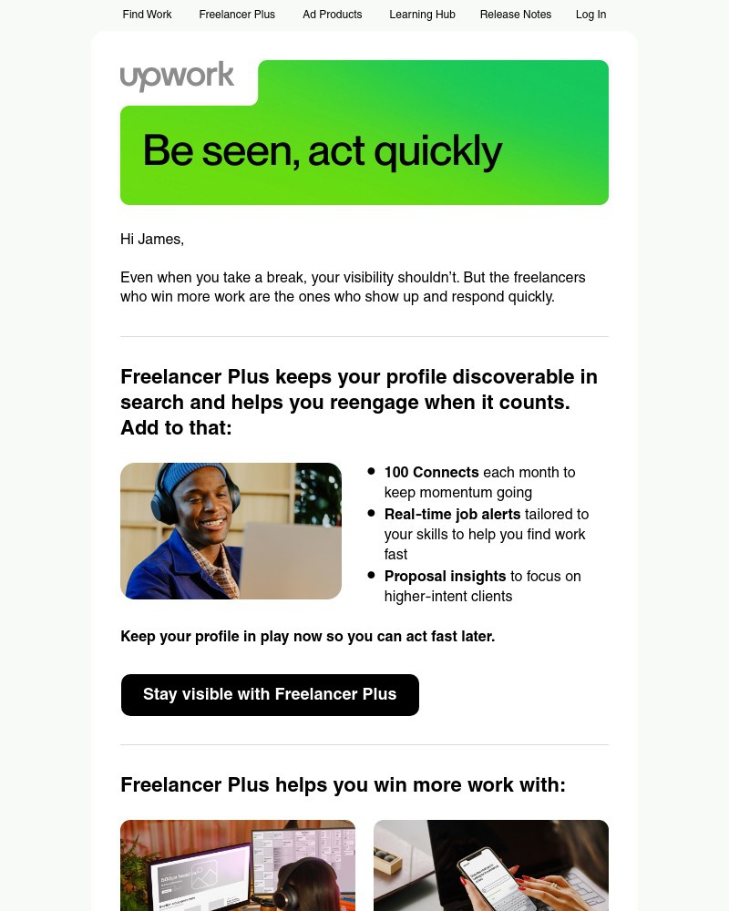 Screenshot of email sent to a Upwork Candidate