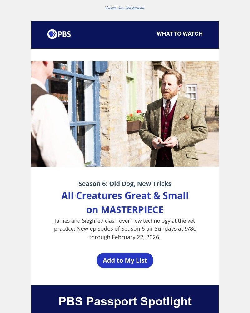 Screenshot of email sent to a PBS Newsletter subscriber