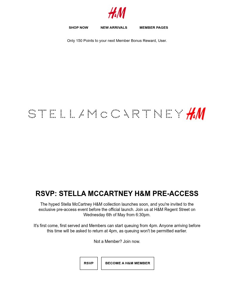 Screenshot of email sent to a H&M Newsletter subscriber