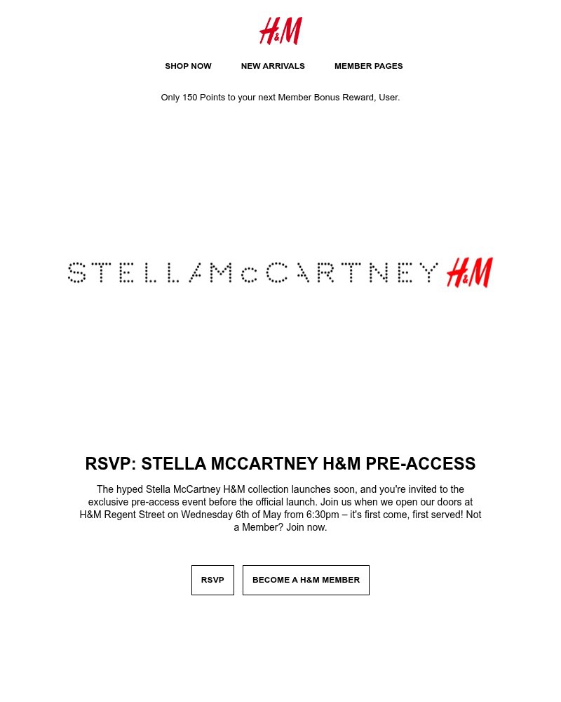 Screenshot of email sent to a H&M Newsletter subscriber