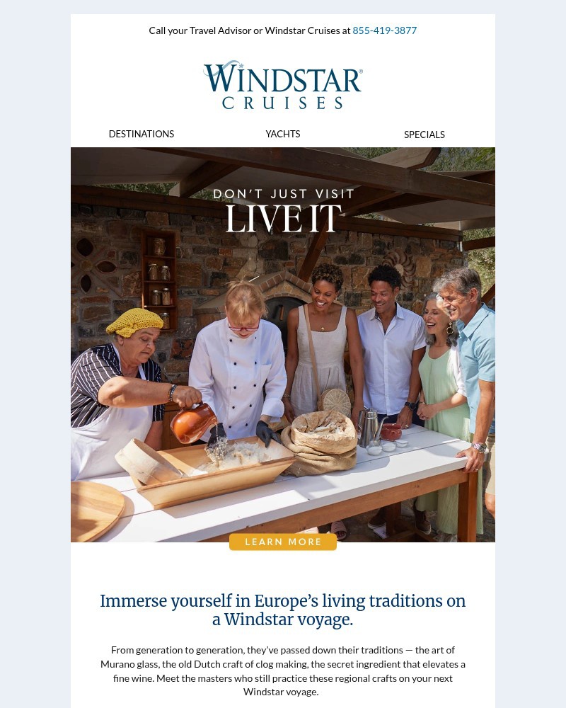 Screenshot of email sent to a Windstar Cruises Newsletter subscriber