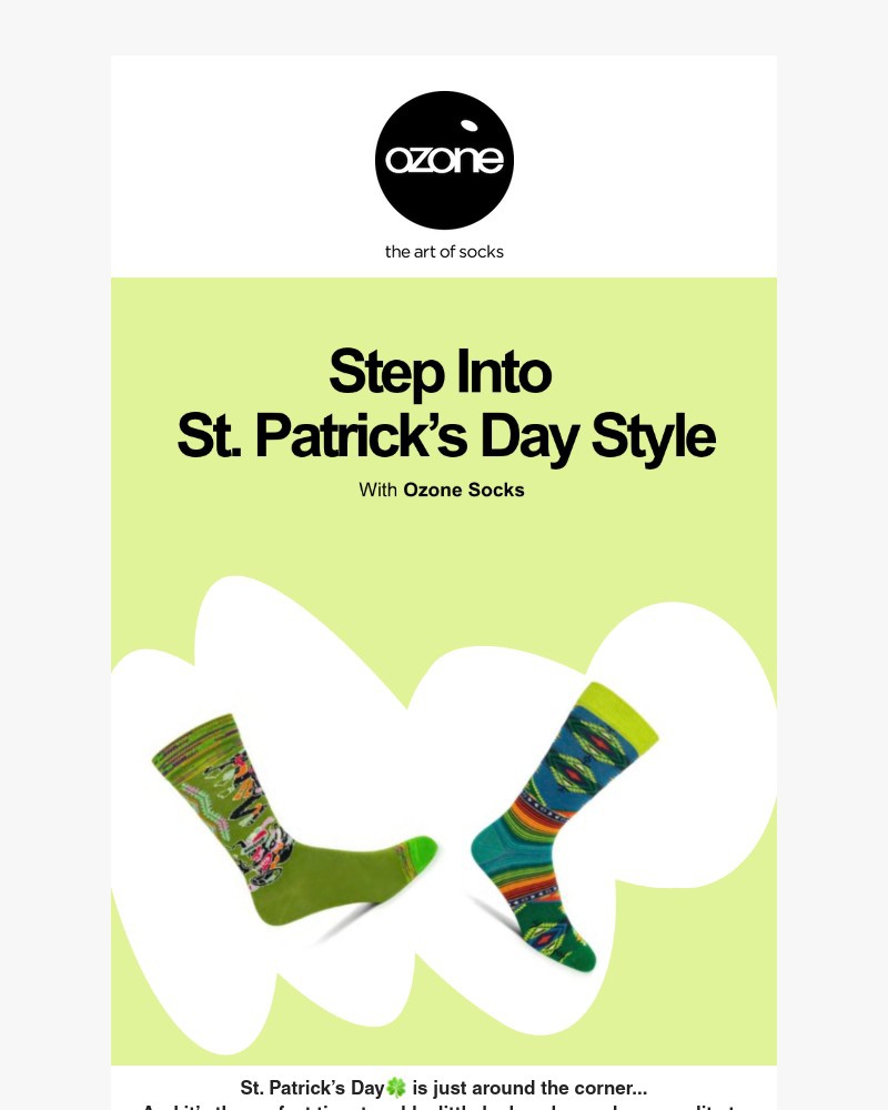 Screenshot of email sent to a Ozone Socks Newsletter subscriber