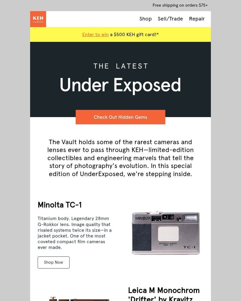 Screenshot of email sent to a KEH Camera Newsletter subscriber
