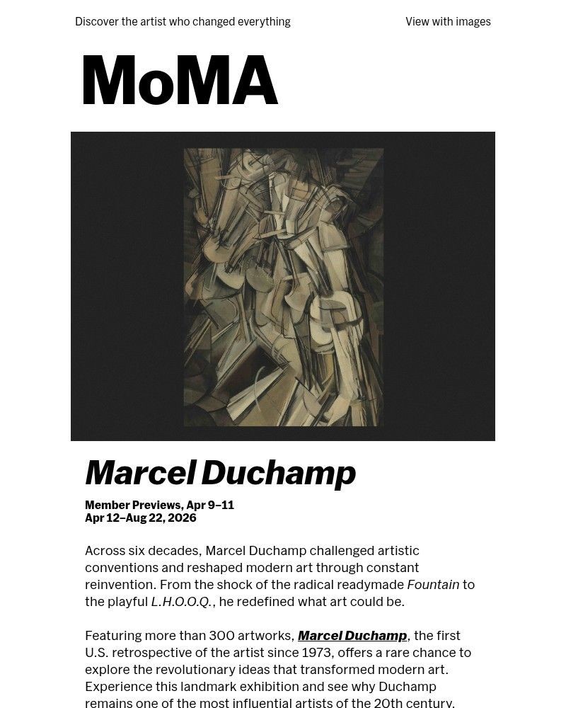 Screenshot of email sent to a The Museum of Modern Art (MoMA) Newsletter subscriber