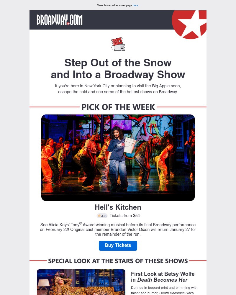 Screenshot of email sent to a Broadway NYC Newsletter subscriber