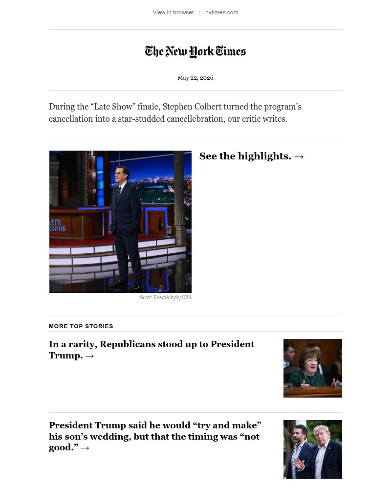 Screenshot of email sent to a The New York Times Customer