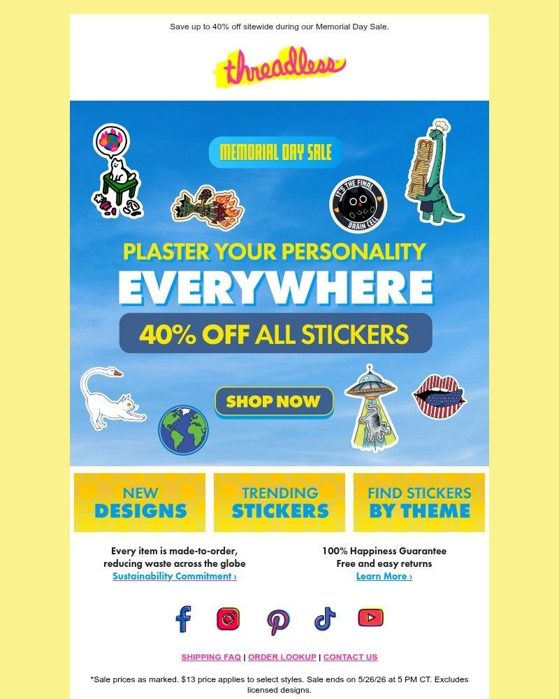 Screenshot of email sent to a Threadless Newsletter subscriber