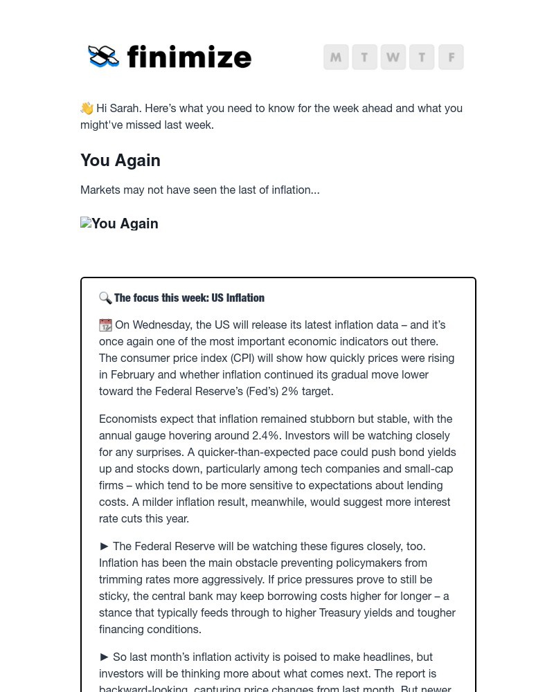 Screenshot of email sent to a Finimize Registered user