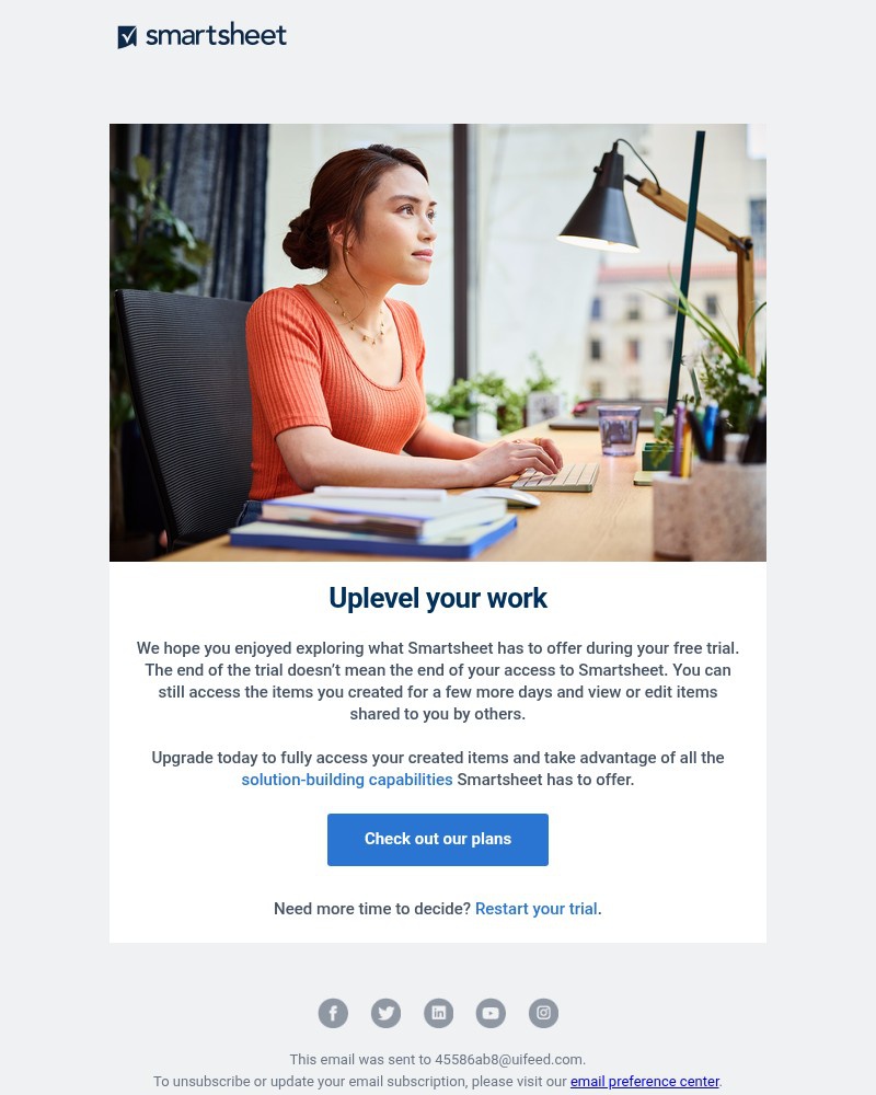 Screenshot of email with subject /media/emails/still-considering-upgrading-your-smartsheet-account-7a3b70-cropped-7d7f4ad3.jpg