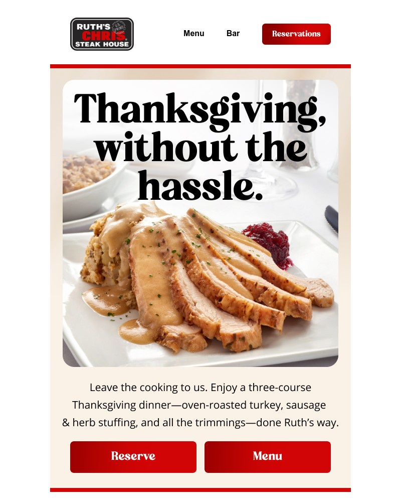 Screenshot of email sent to a Ruth’s Chris Newsletter subscriber