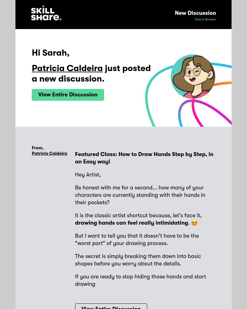 Screenshot of email sent to a Skillshare Registered user