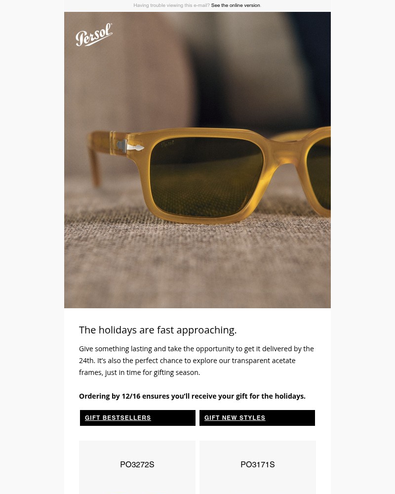 Screenshot of email sent to a Persol Newsletter subscriber
