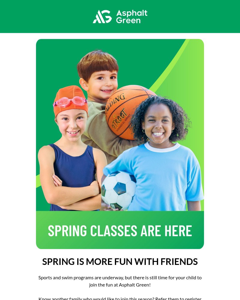 Screenshot of email sent to a Asphalt Green Newsletter subscriber