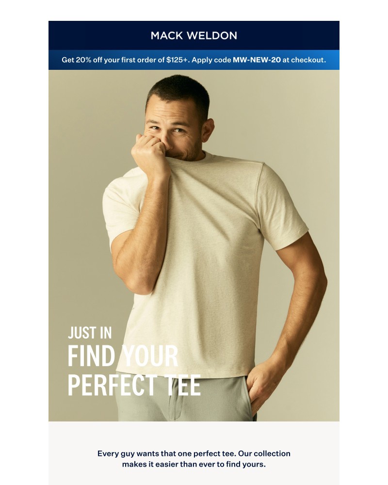 Screenshot of email sent to a Mack Weldon Newsletter subscriber