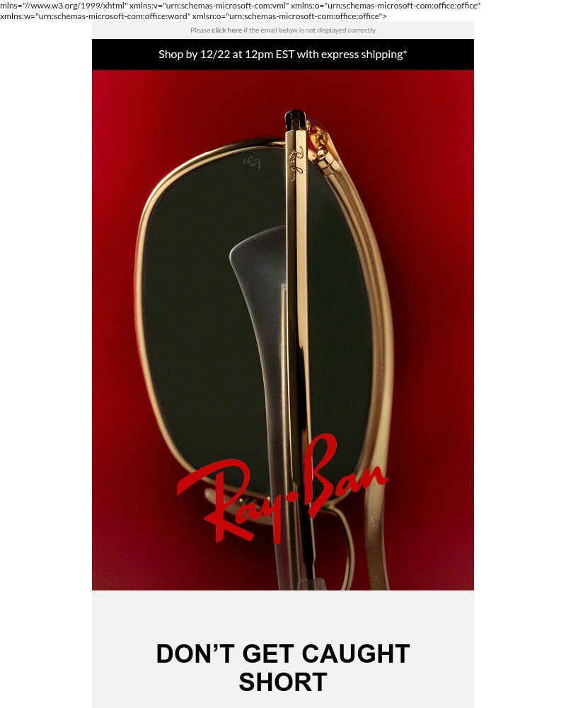 Screenshot of email sent to a Ray-Ban Newsletter subscriber