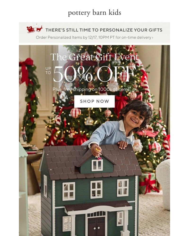 Screenshot of email sent to a Pottery Barn Newsletter subscriber