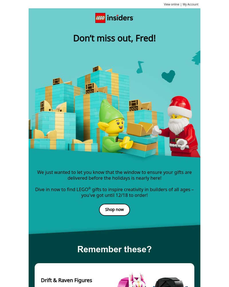 Screenshot of email sent to a Lego Registered user