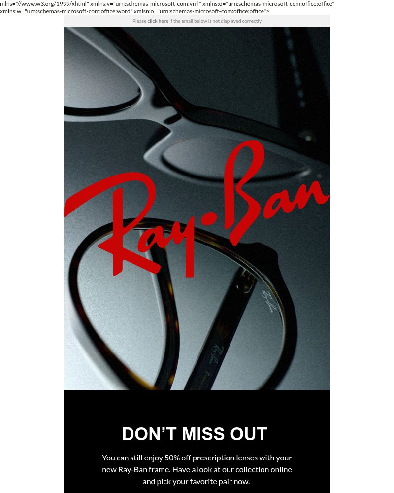 Screenshot of email sent to a Ray-Ban Newsletter subscriber