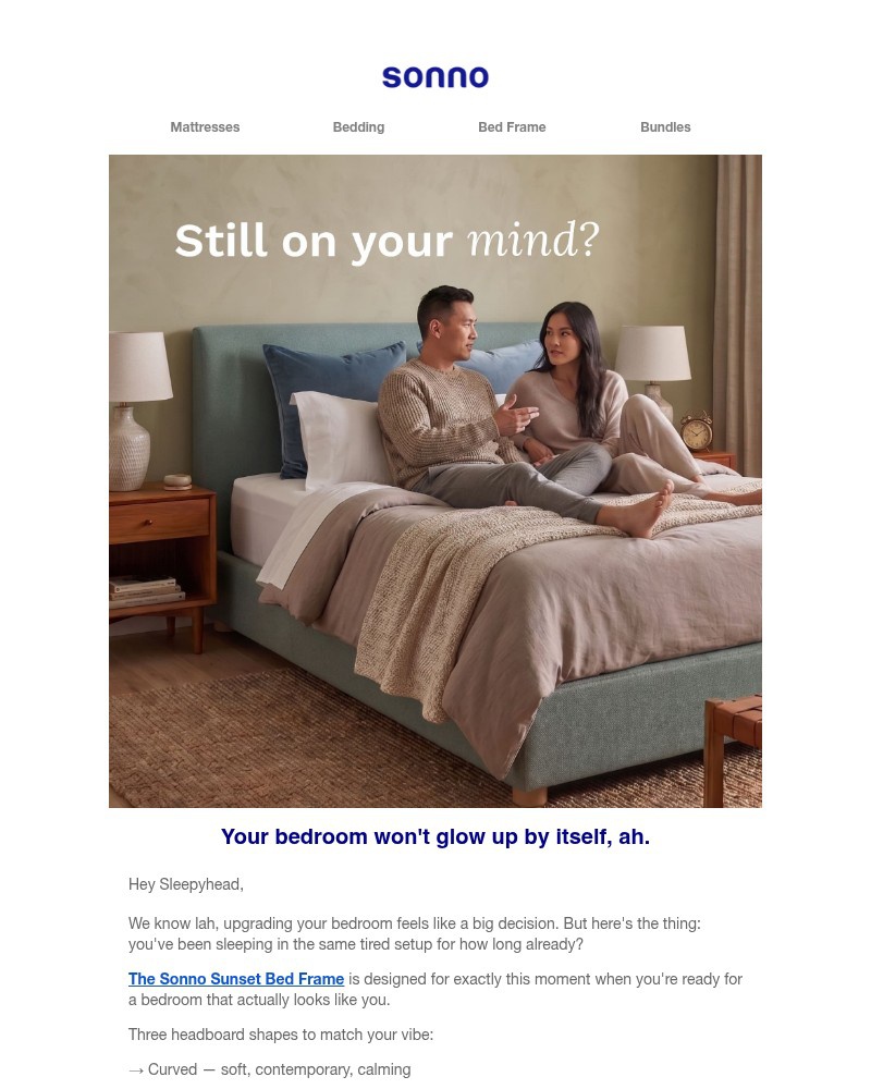 Screenshot of email sent to a Sonno Newsletter subscriber