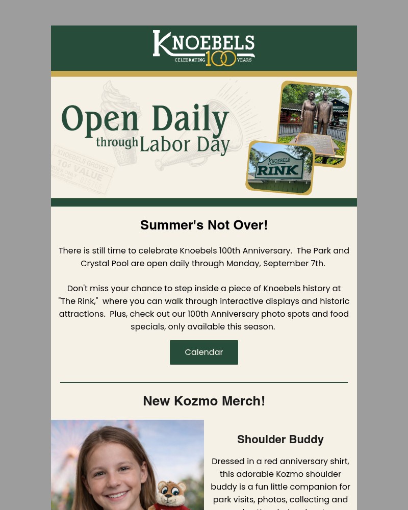 Screenshot of email sent to a Knoebels Newsletter subscriber