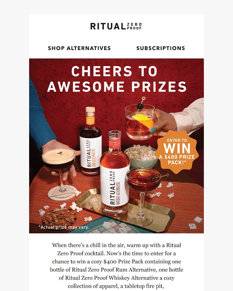 Screenshot of email sent to a Ritual Zero Proof Newsletter subscriber