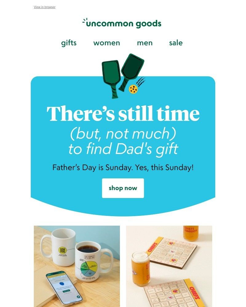 Screenshot of email sent to a UncommonGoods Newsletter subscriber
