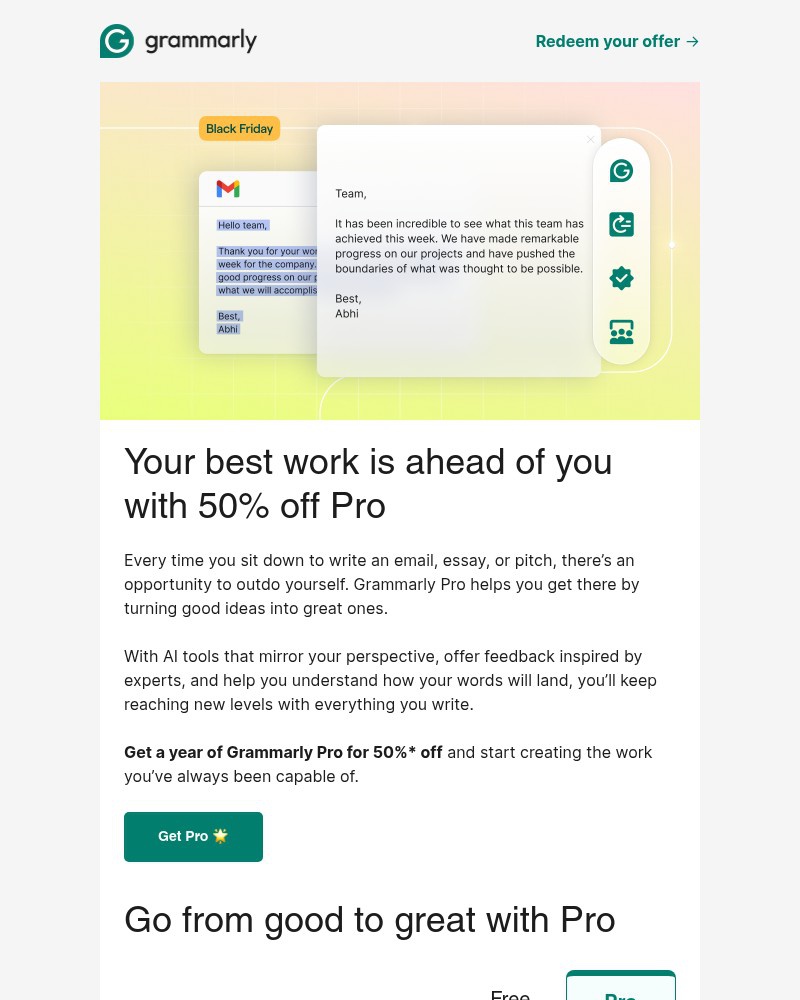 Screenshot of email sent to a Grammarly Invited user