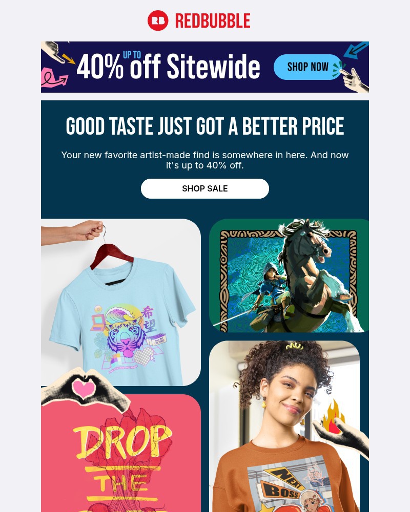 Screenshot of email sent to a Redbubble Newsletter subscriber