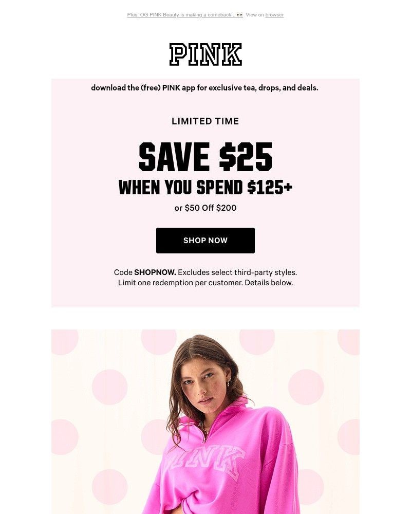 Screenshot of email sent to a Victoria's Secret Newsletter subscriber