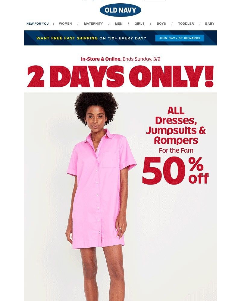 Screenshot of email with subject /media/emails/stock-up-alert-50-off-all-dresses-jumpsuits-rompers-bfba61-cropped-f8b90cae.jpg