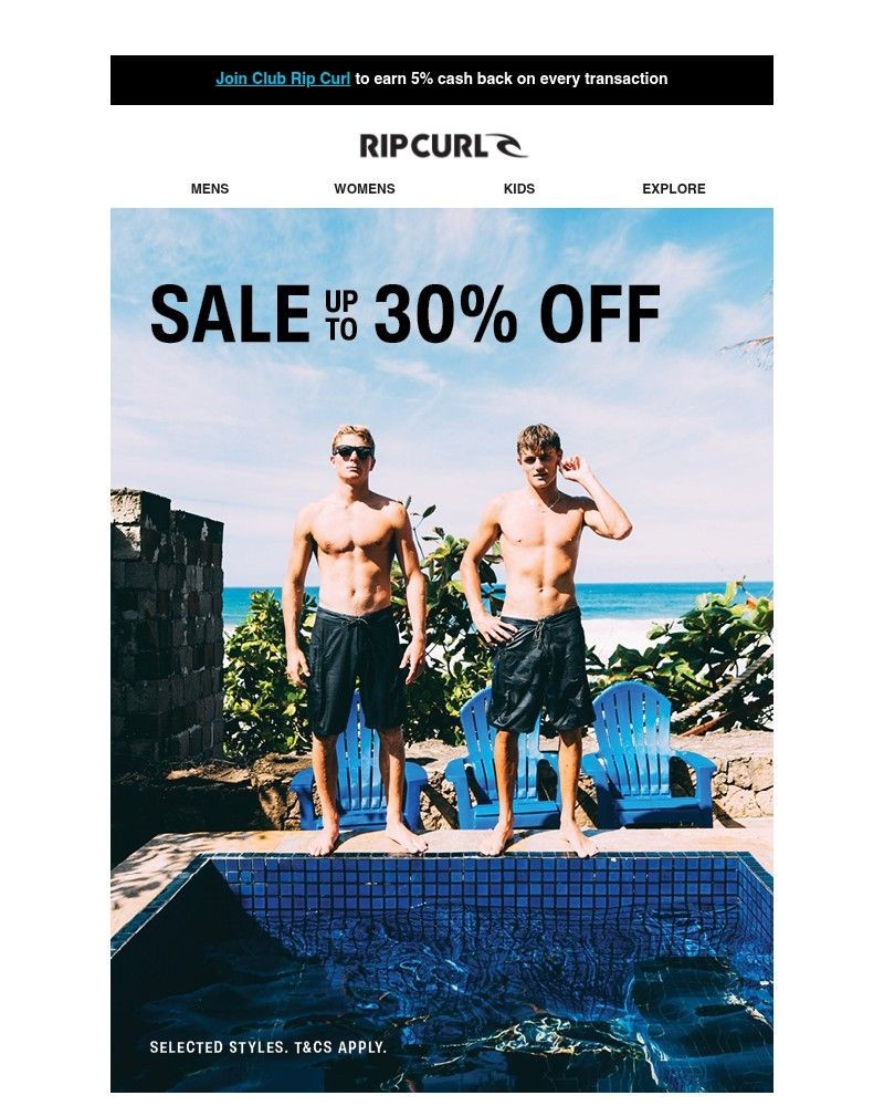 Screenshot of email sent to a Ripcurl Newsletter subscriber