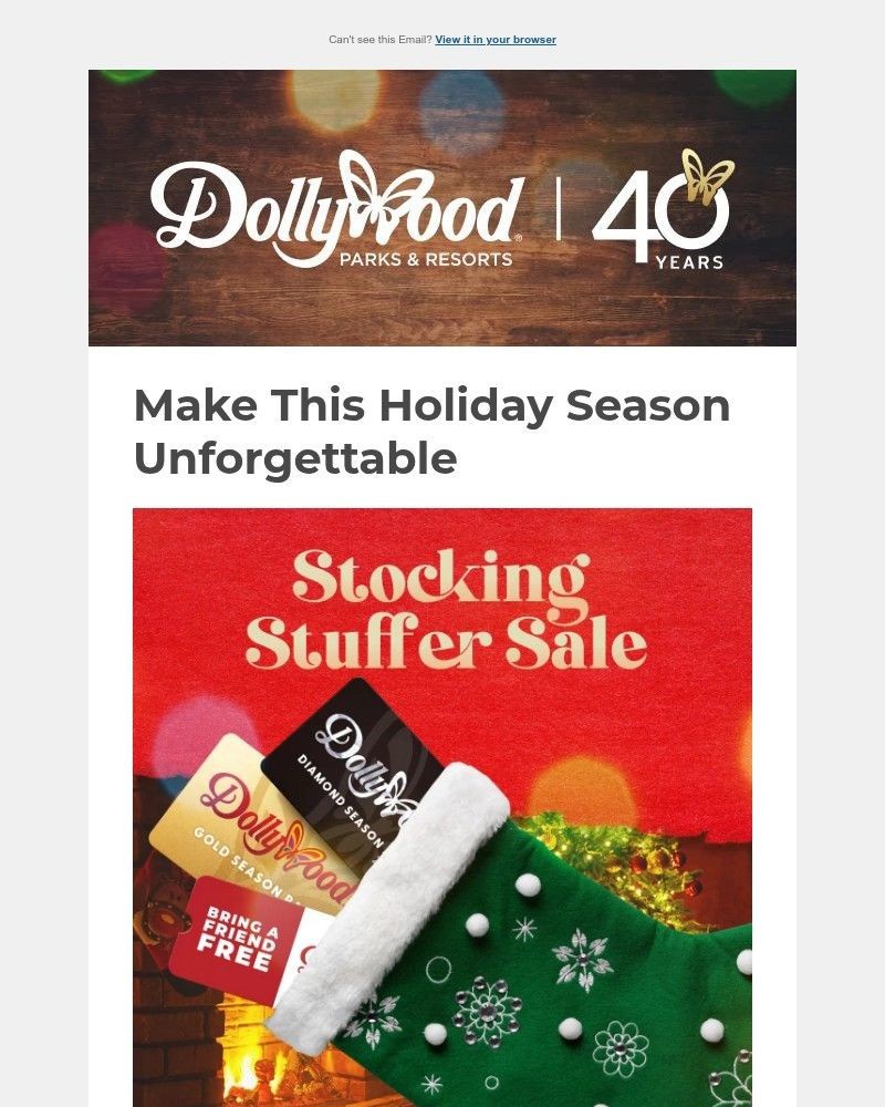 Screenshot of email sent to a Dollywood Newsletter subscriber
