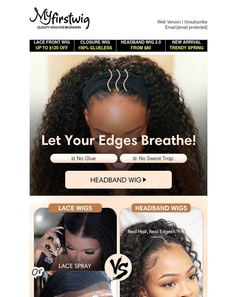 Screenshot of email sent to a My First Wig Newsletter subscriber