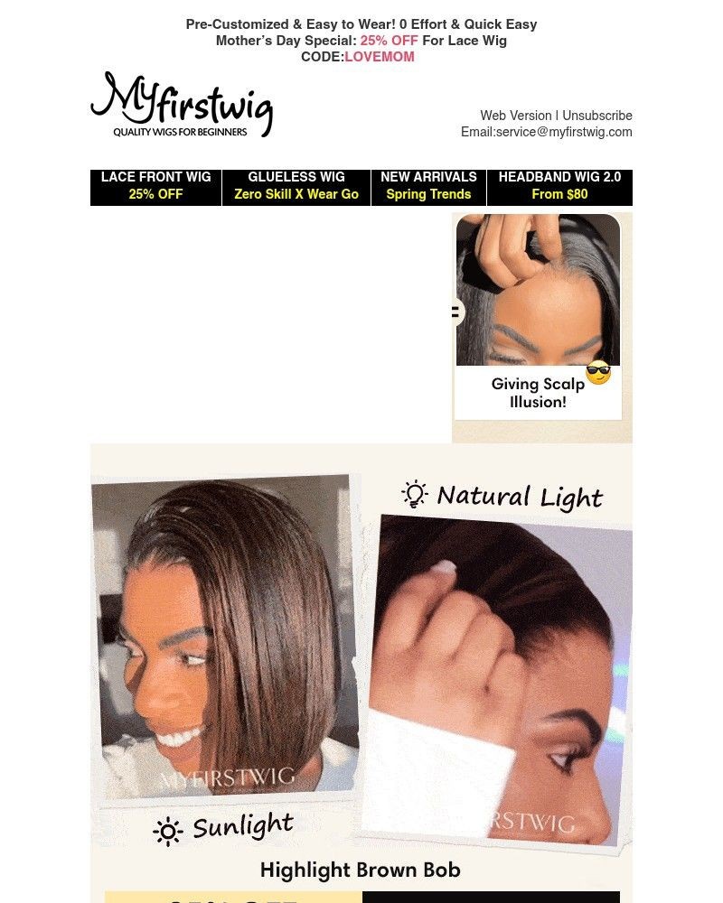 Screenshot of email sent to a My First Wig Newsletter subscriber