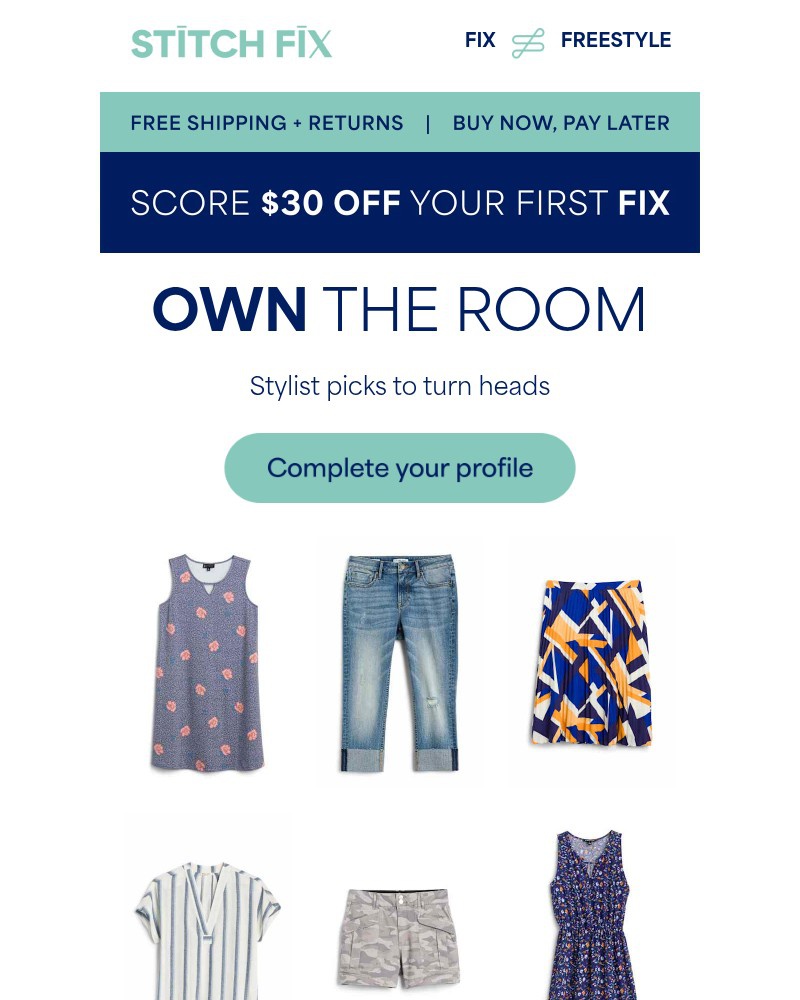 Screenshot of email sent to a Stitch Fix Cart abandoner