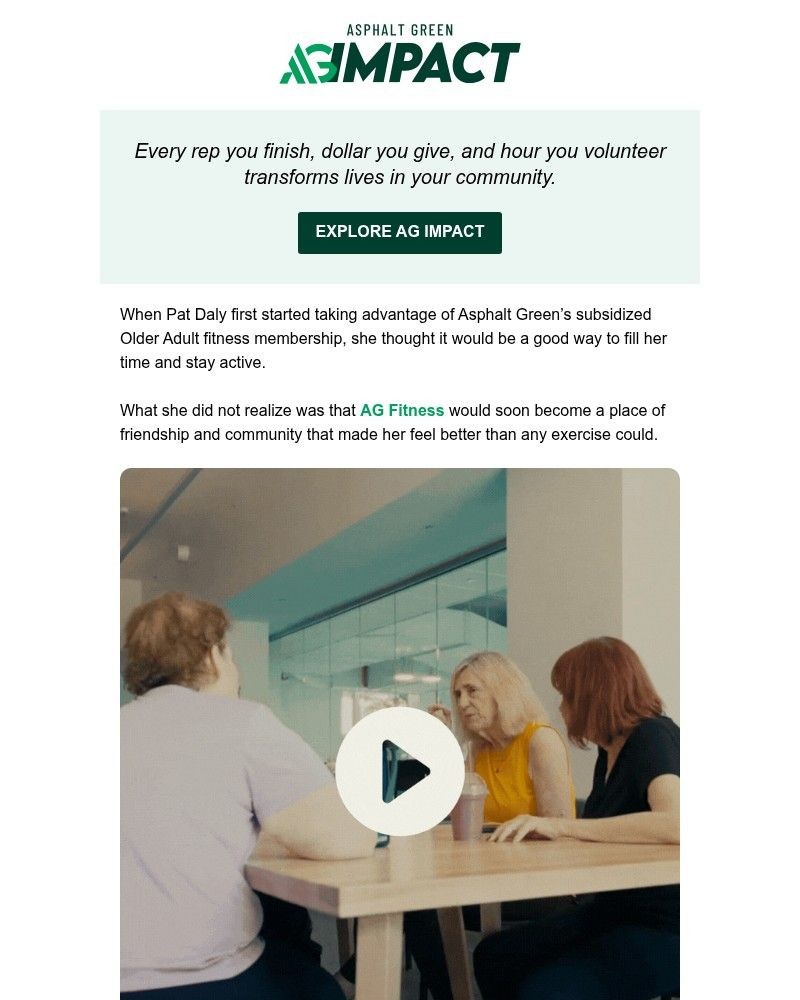 Screenshot of email sent to a Asphalt Green Newsletter subscriber