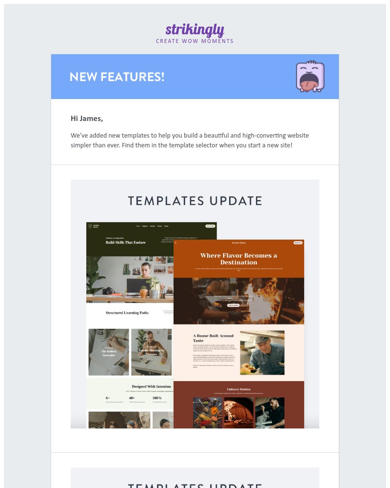 Screenshot of email sent to a Strikingly Registered user