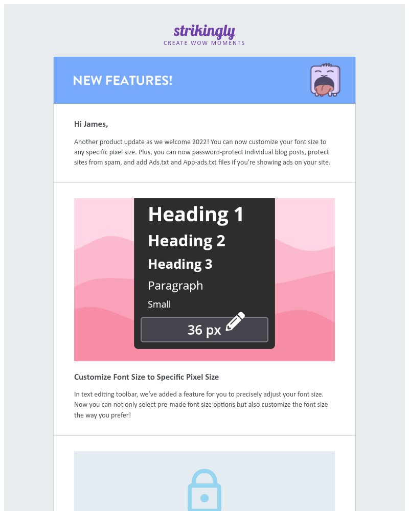 Screenshot of email with subject /media/emails/strikingly-set-a-specific-font-size-better-spam-protection-plus-more-faeff5-cropp_yyEoD5q.jpg
