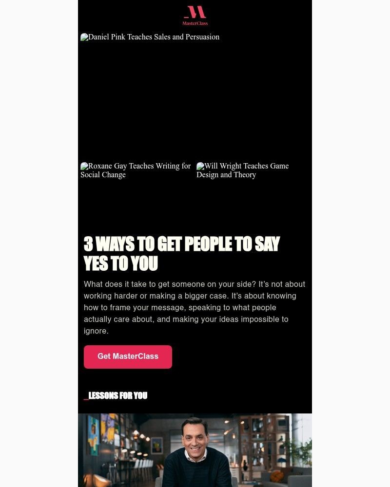 Screenshot of email sent to a MasterClass Registered user