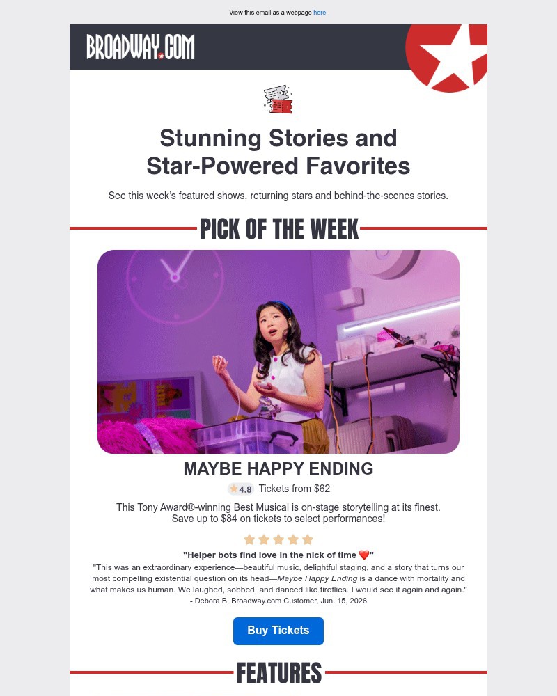 Screenshot of email sent to a Broadway NYC Newsletter subscriber