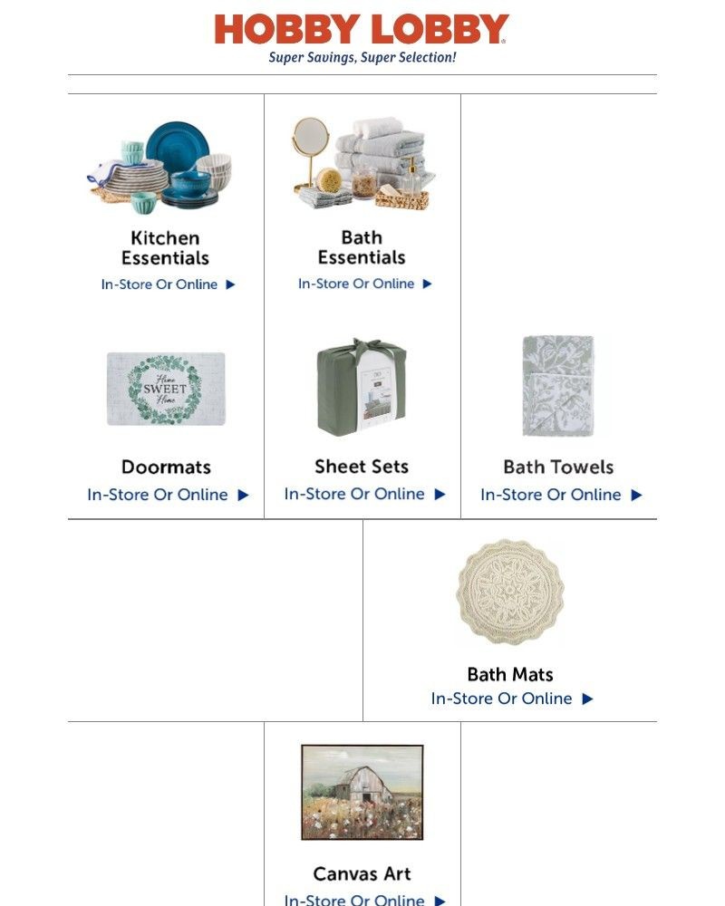 Screenshot of email sent to a Hobby Lobby Newsletter subscriber