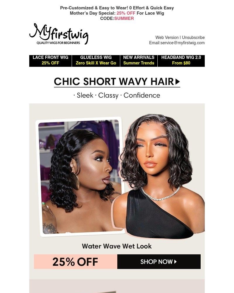Screenshot of email sent to a My First Wig Newsletter subscriber
