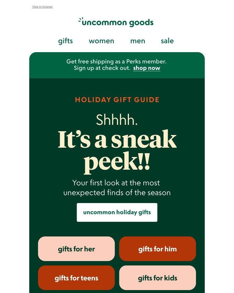 Screenshot of email with subject /media/emails/subscriber-sneak-peek-uncommon-holiday-gift-guide-36cb52-cropped-c5a22016.jpg
